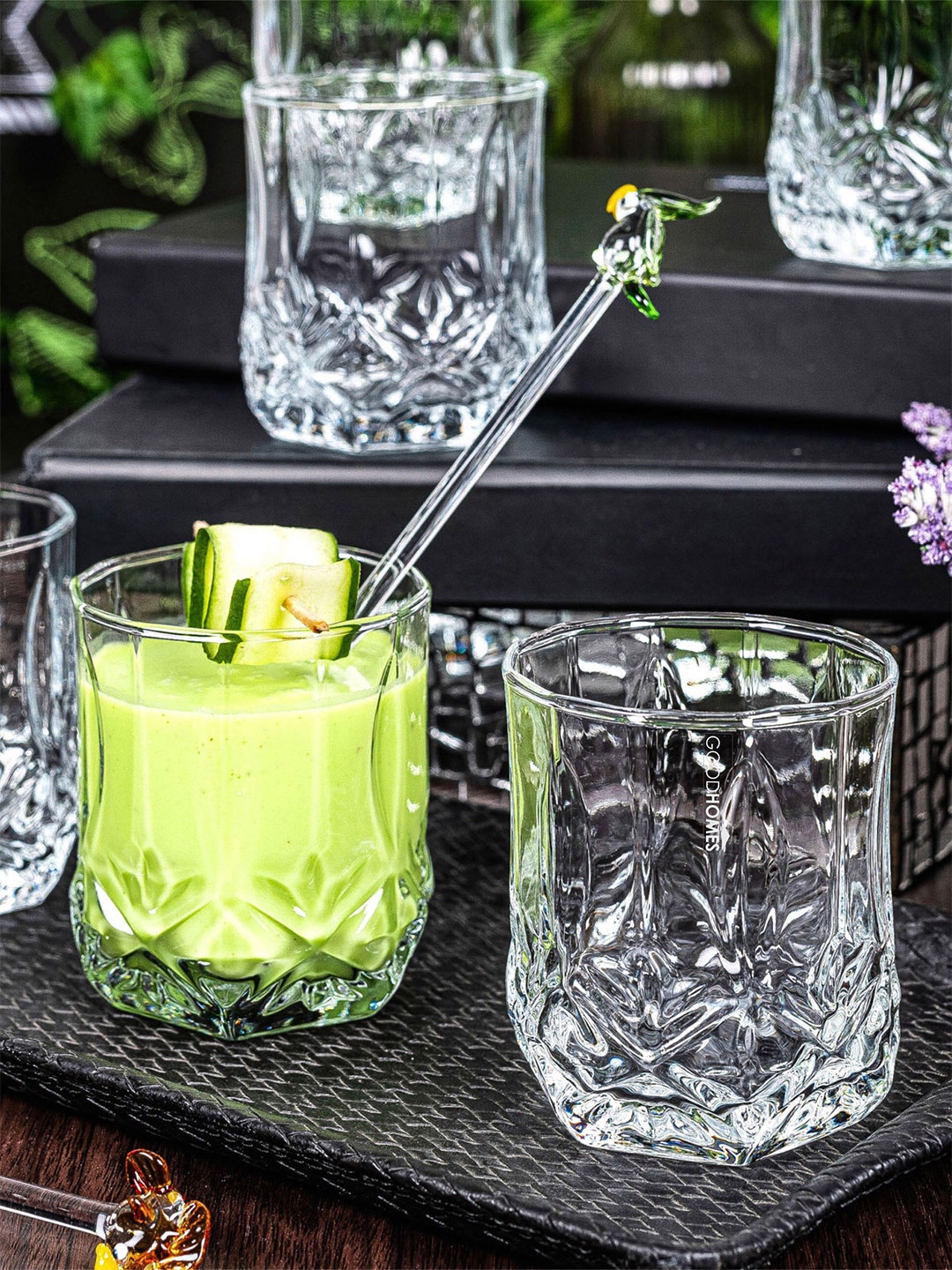 

GOODHOMES Transparent 6 Pieces Textured Water Glasses 285 ml Each
