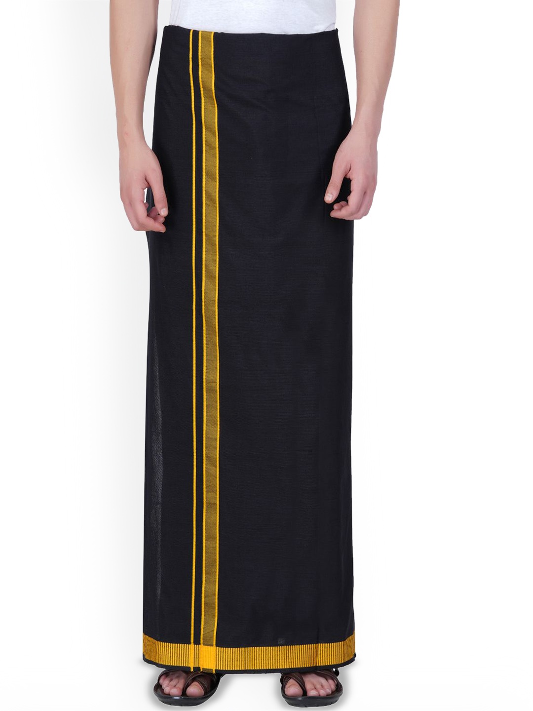 

Ethazh Mens Gold Star Border Fancy Dhoti - Gold Border, Black