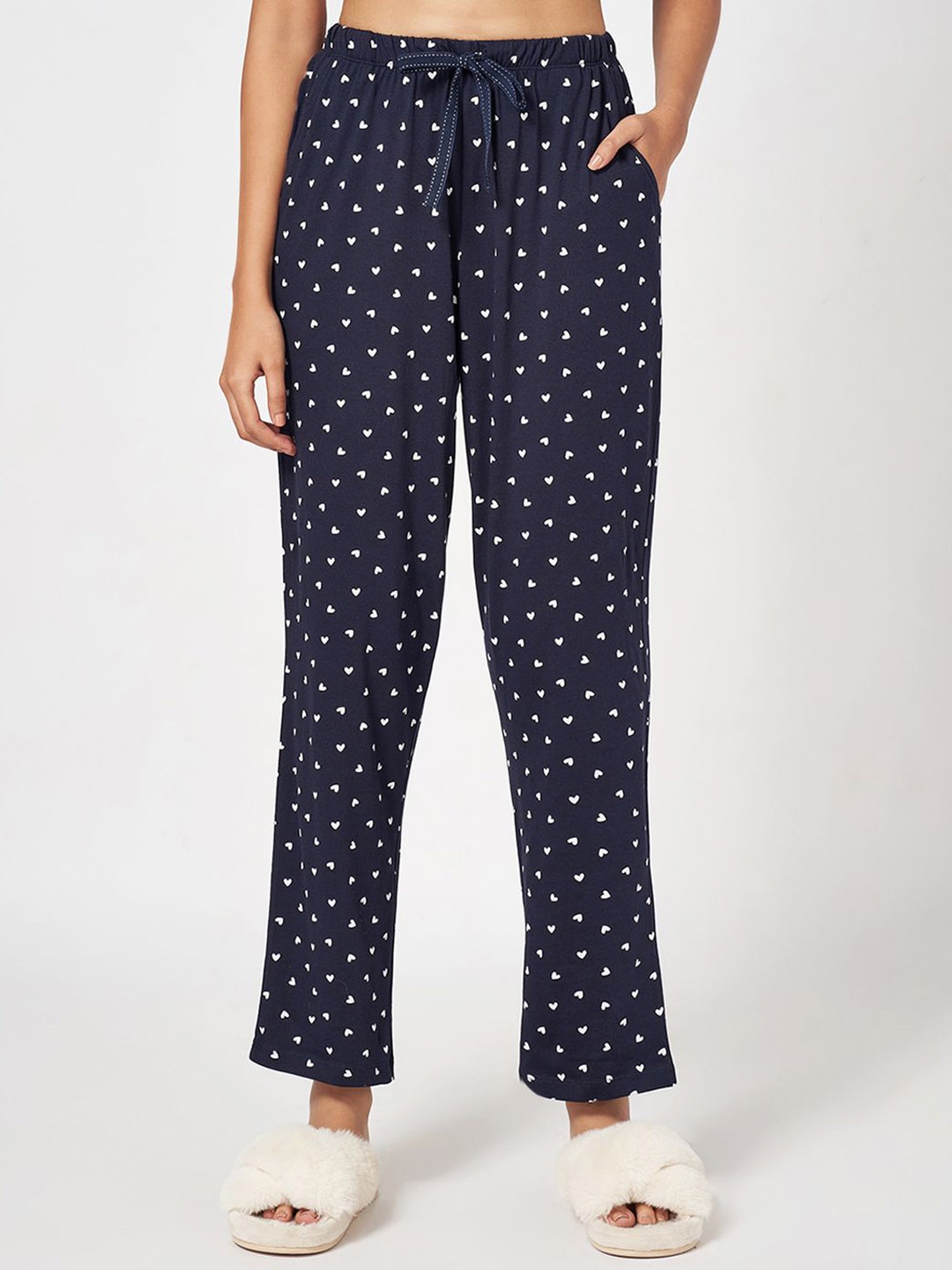 

Dreamz by Pantaloons Printed Pure Cotton Lounge Pants, Navy blue