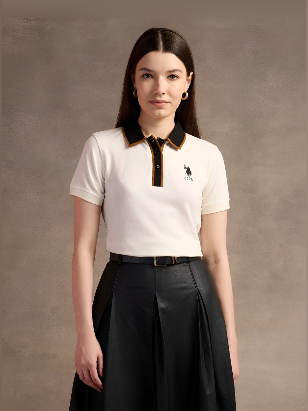 

U.S. Polo Assn. Women Brand Logo Printed Polo Collar Cotton T-shirt, White