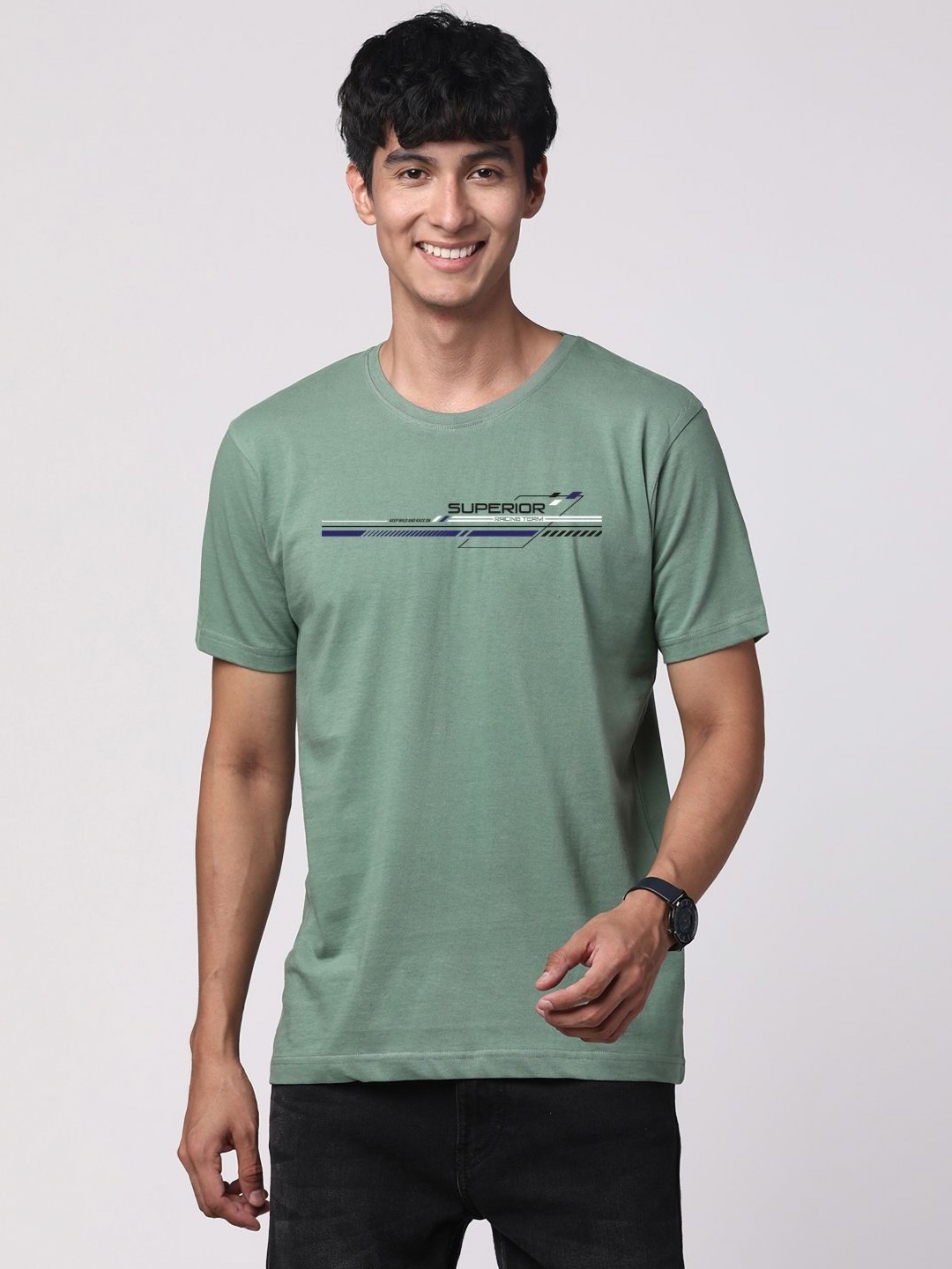 

ADRO Men Graphic Printed Round Neck Cotton T-shirt, Sea green