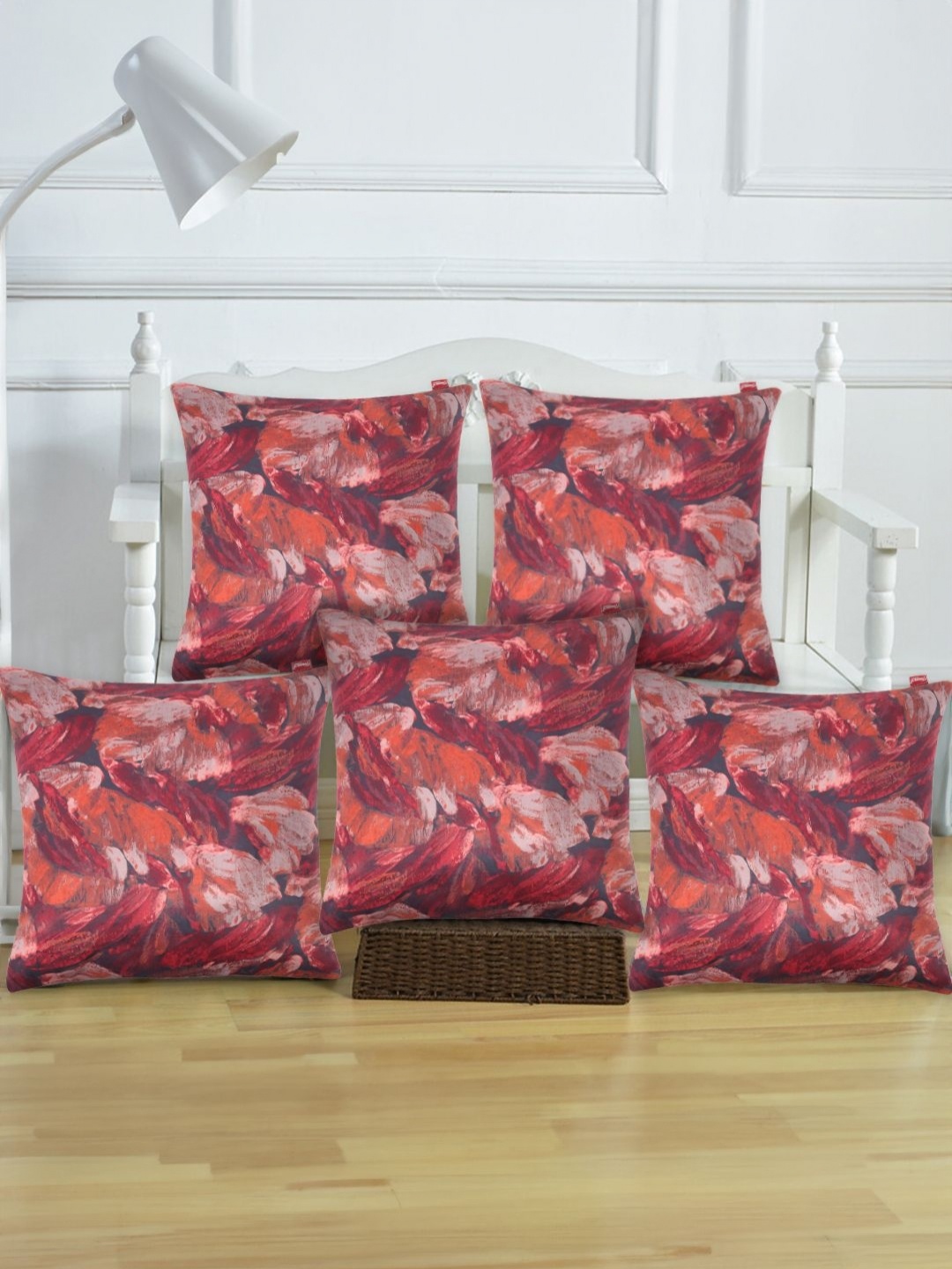 

Tesmare Brown 5 Pieces Abstract Square Cushion Covers, Red