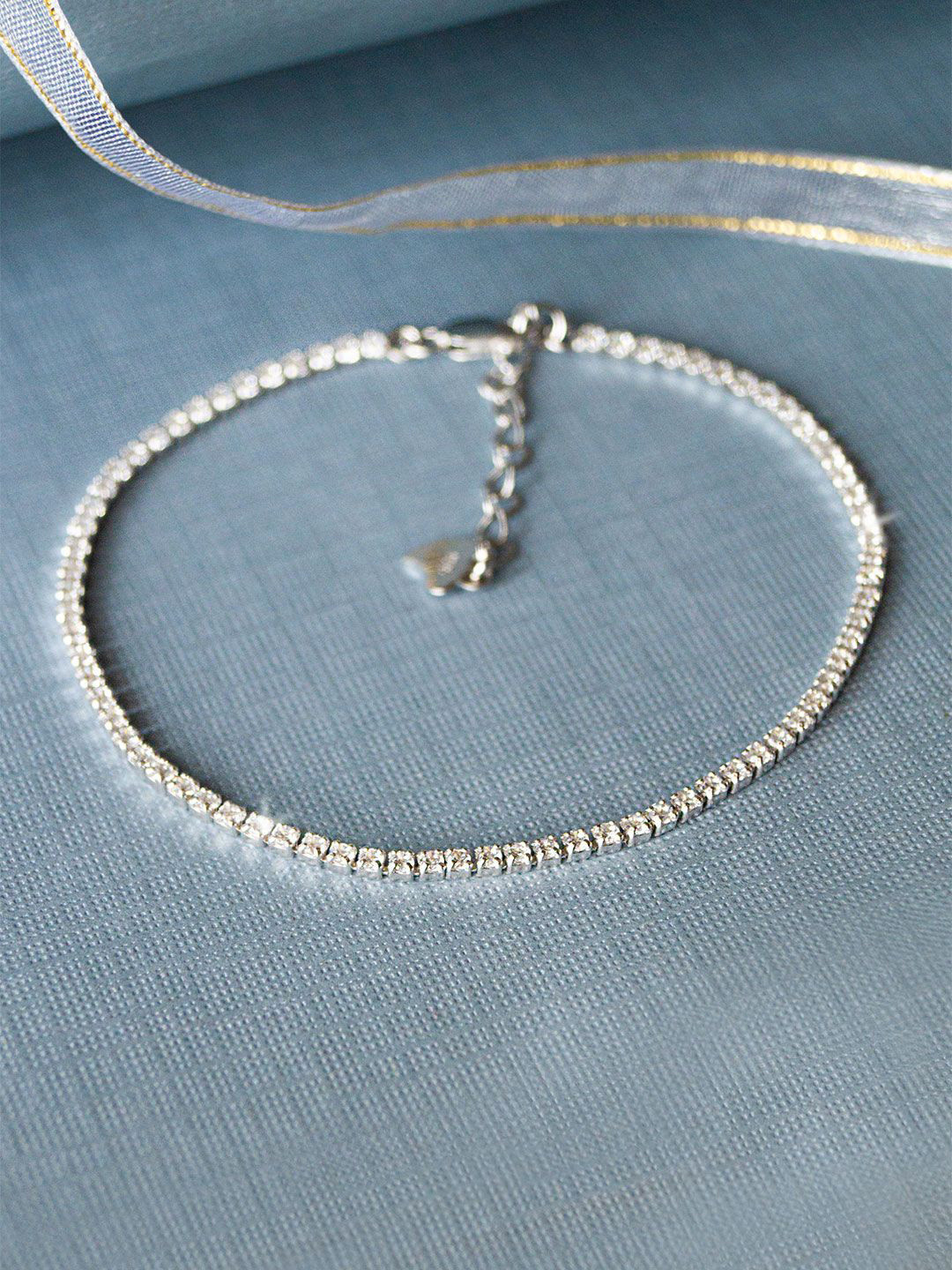 

MANNASH Sterling Silver Cubic Zirconia Rhodium-Plated Link Bracelet