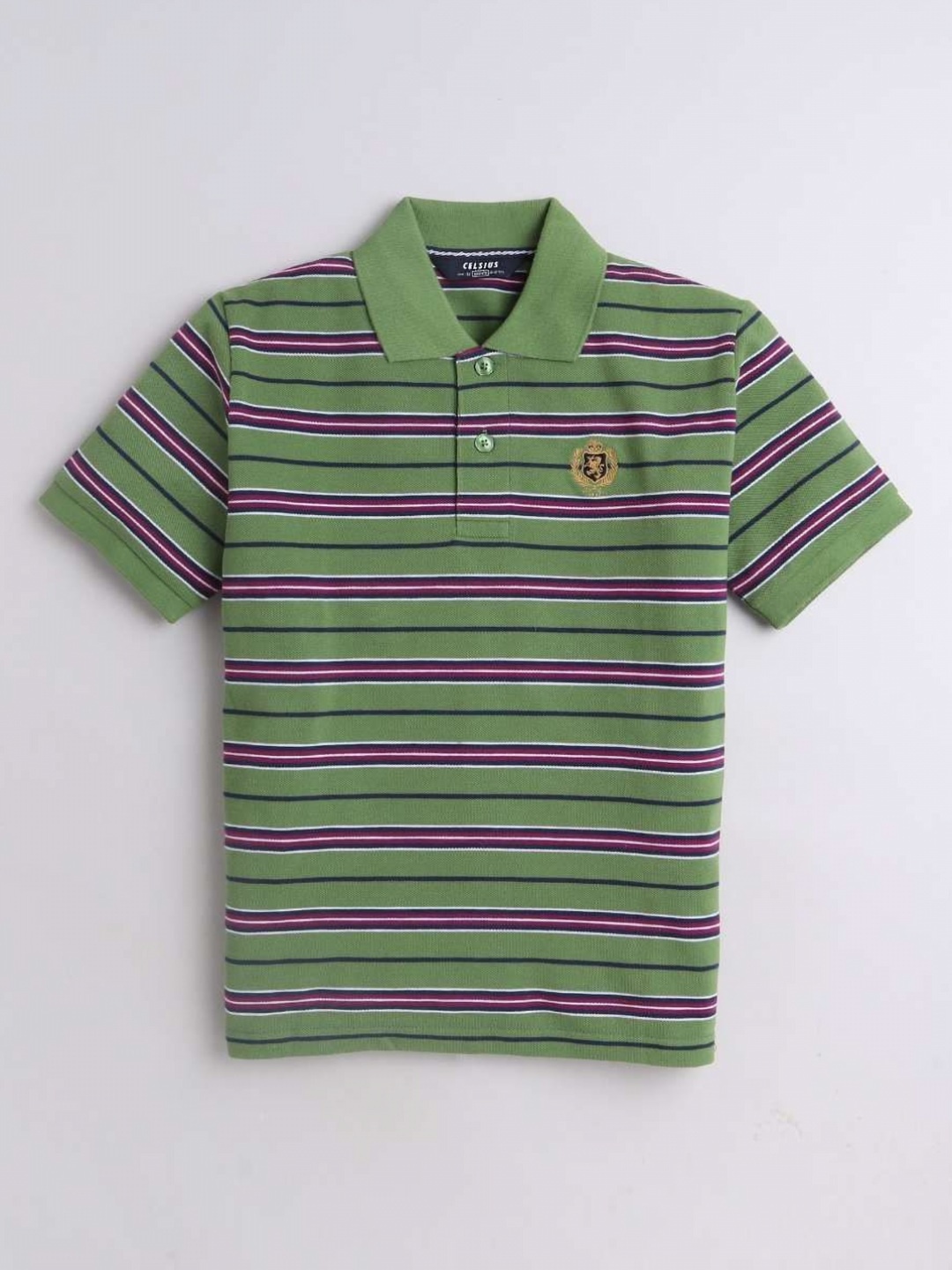 

CELSIUS Unisex Kids Striped Polo Collar Cotton T-shirt, Green