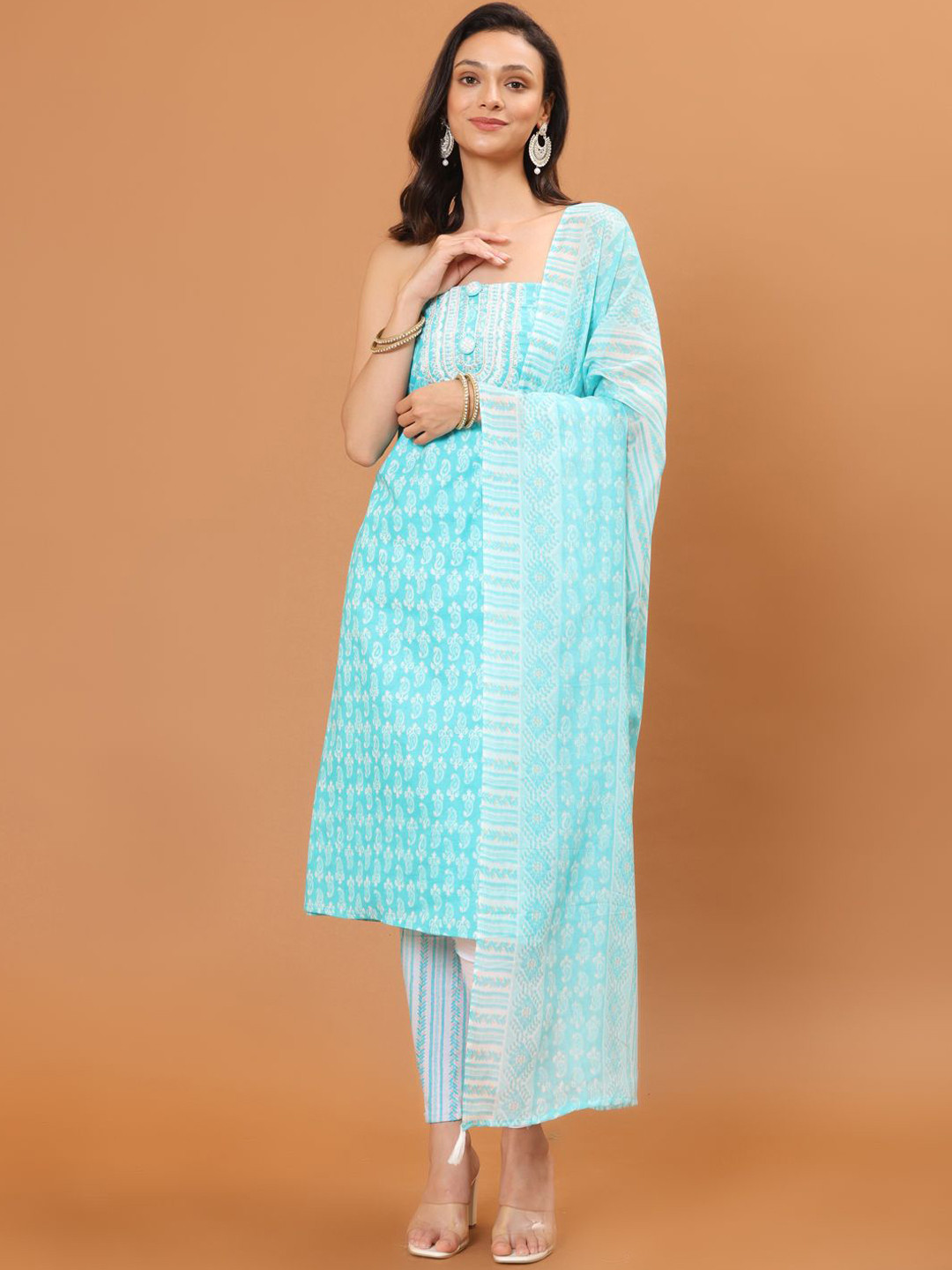 

Meena Bazaar Paisley Printed Unstitched Dress Material, Blue