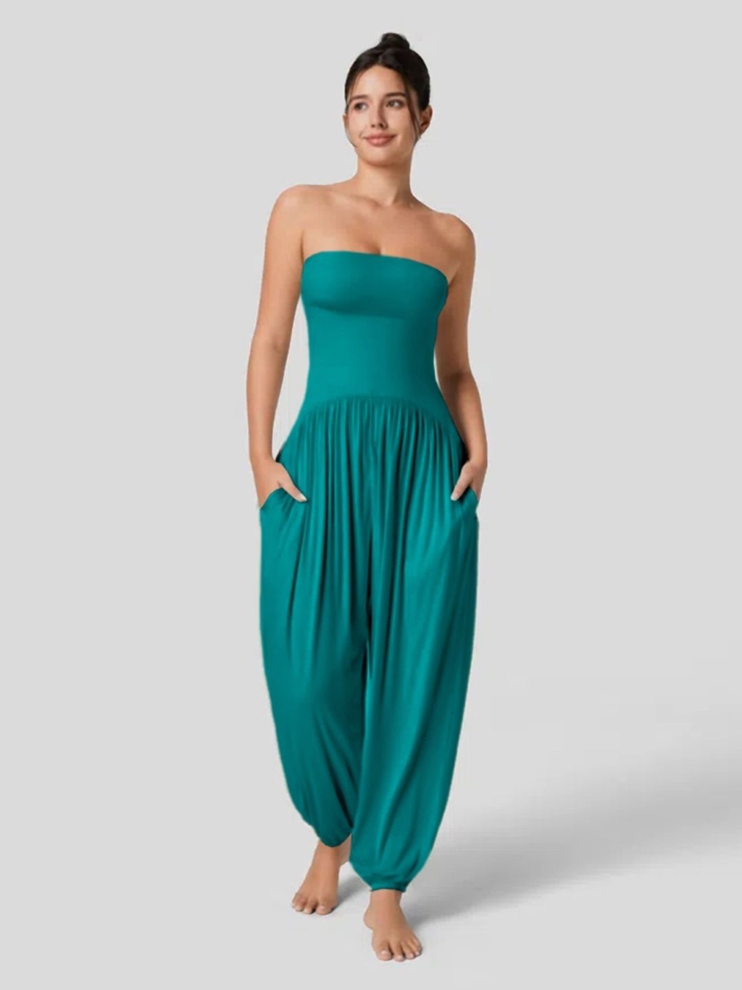 

KPOP Women Off-Shoulder Basic Jumpsuit, Teal