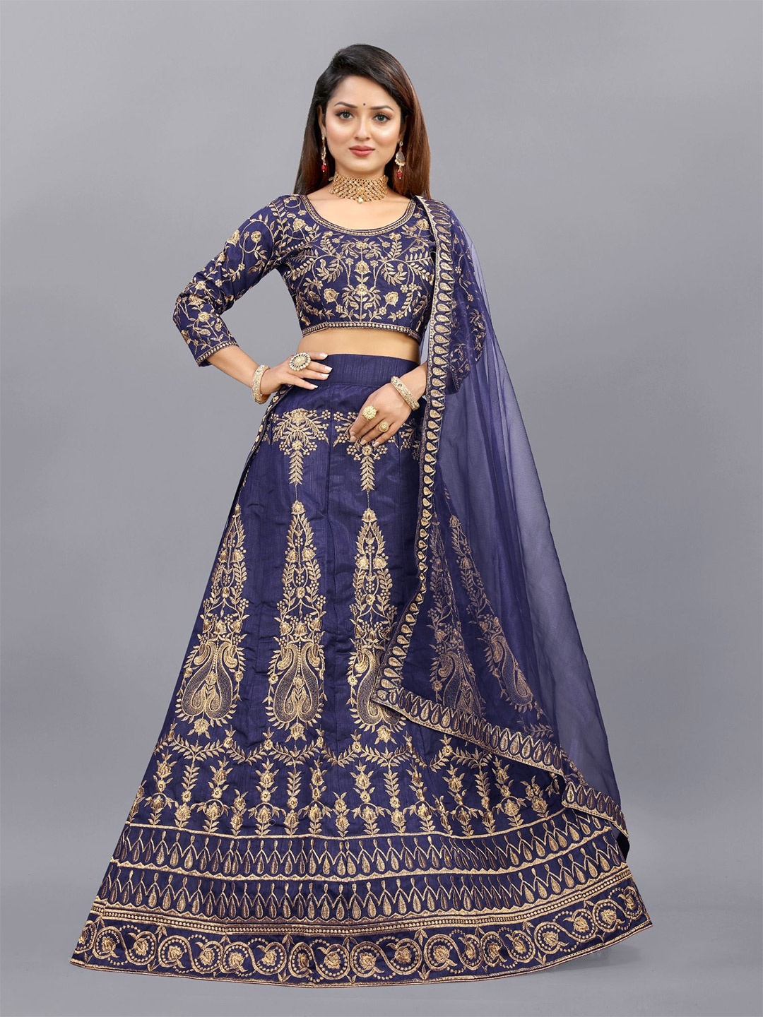 

Aika Embroidered Thread Work Semi-Stitched Lehenga & Unstitched Blouse With Dupatta, Blue
