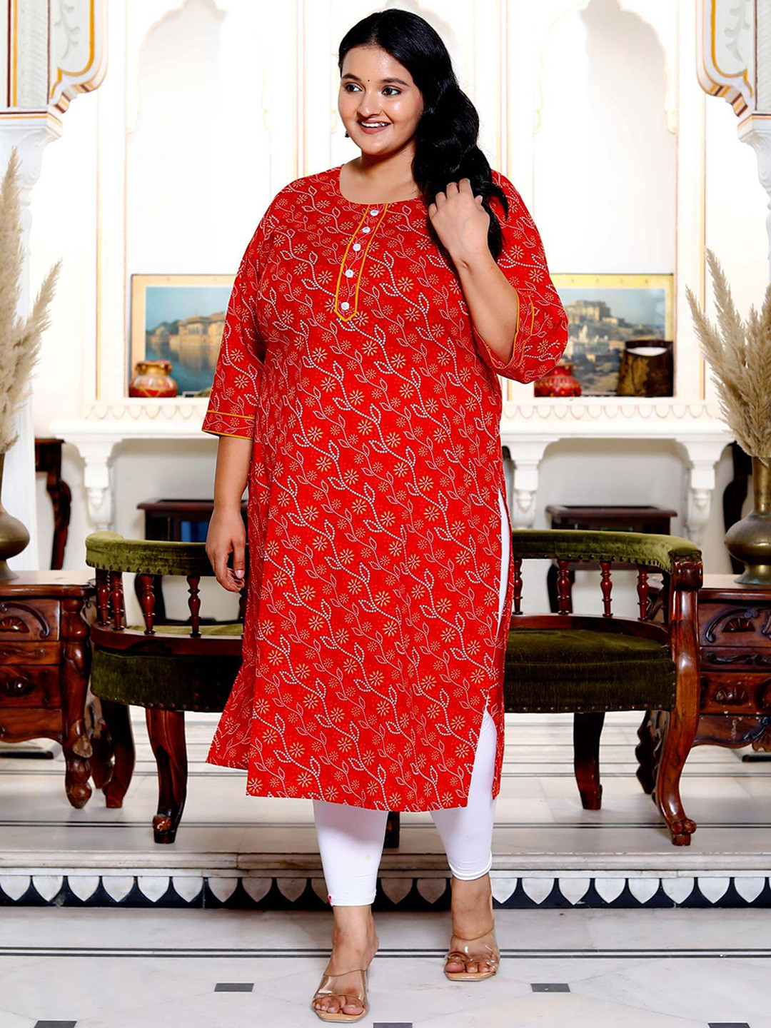 

Swasti Floral Printed Cotton Straight Kurta, Red