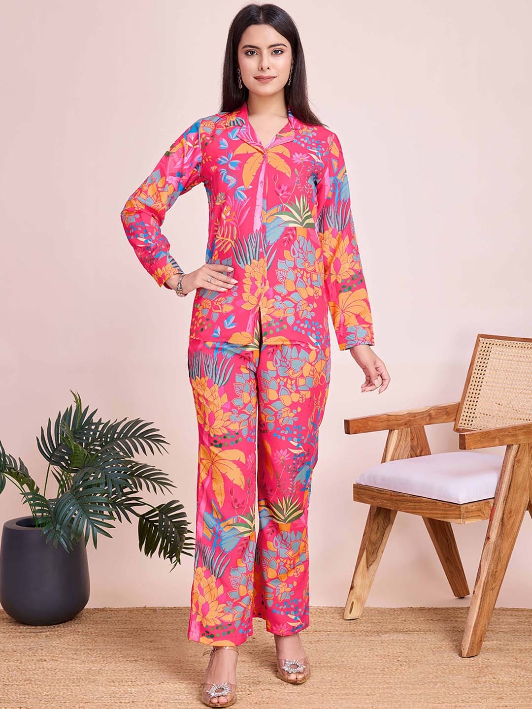 

Siya Fashion Floral Printed Shirt With Trouser, Pink
