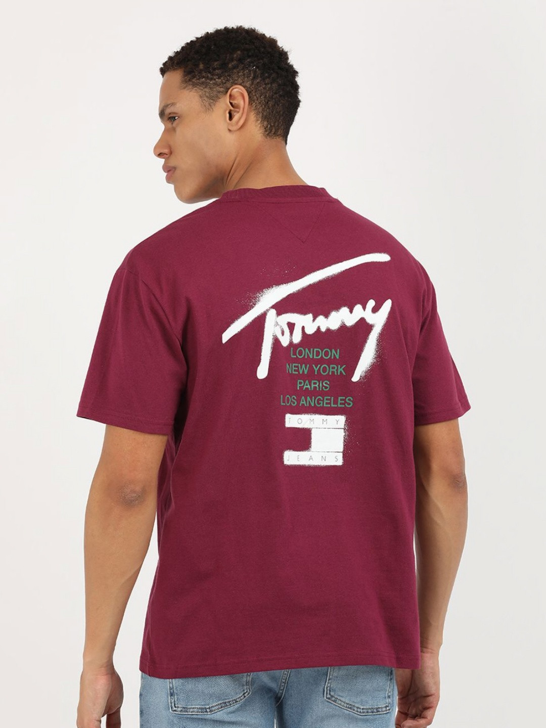 

Tommy Hilfiger Men Typography Printed Round Neck Cotton T-shirt, Purple