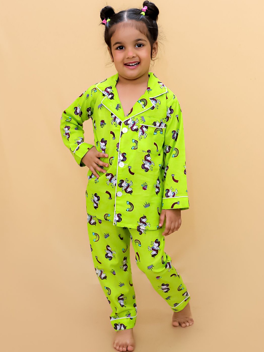 

Biglilpeople Kids Pure Cotton Night suit, Green