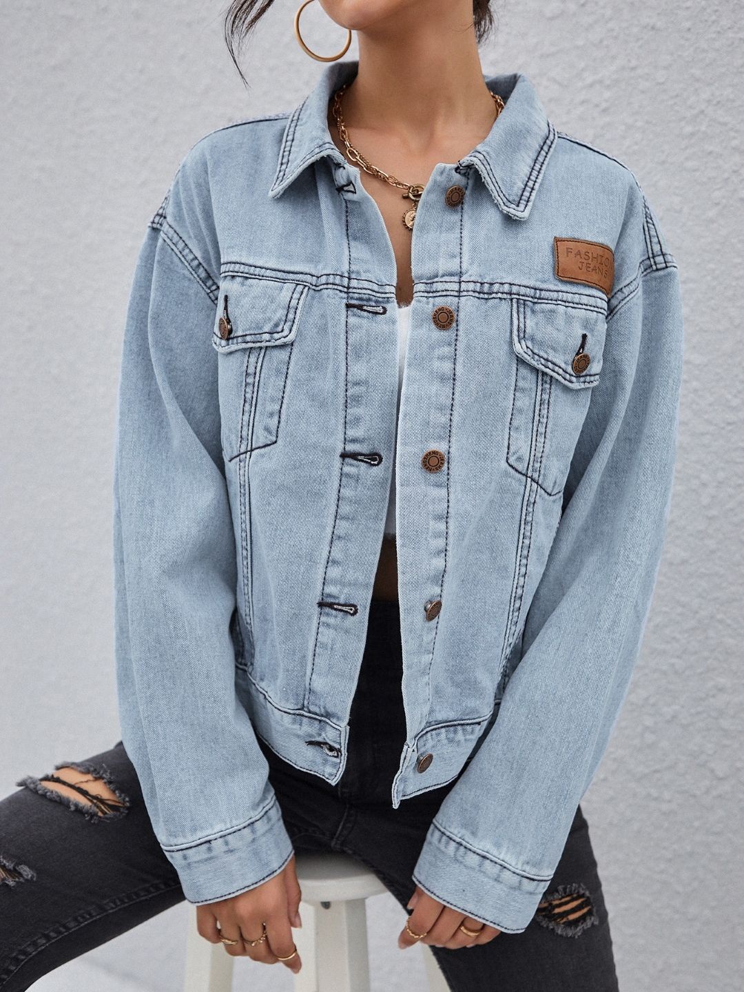 

KPOP Women Biker Jacket, Blue