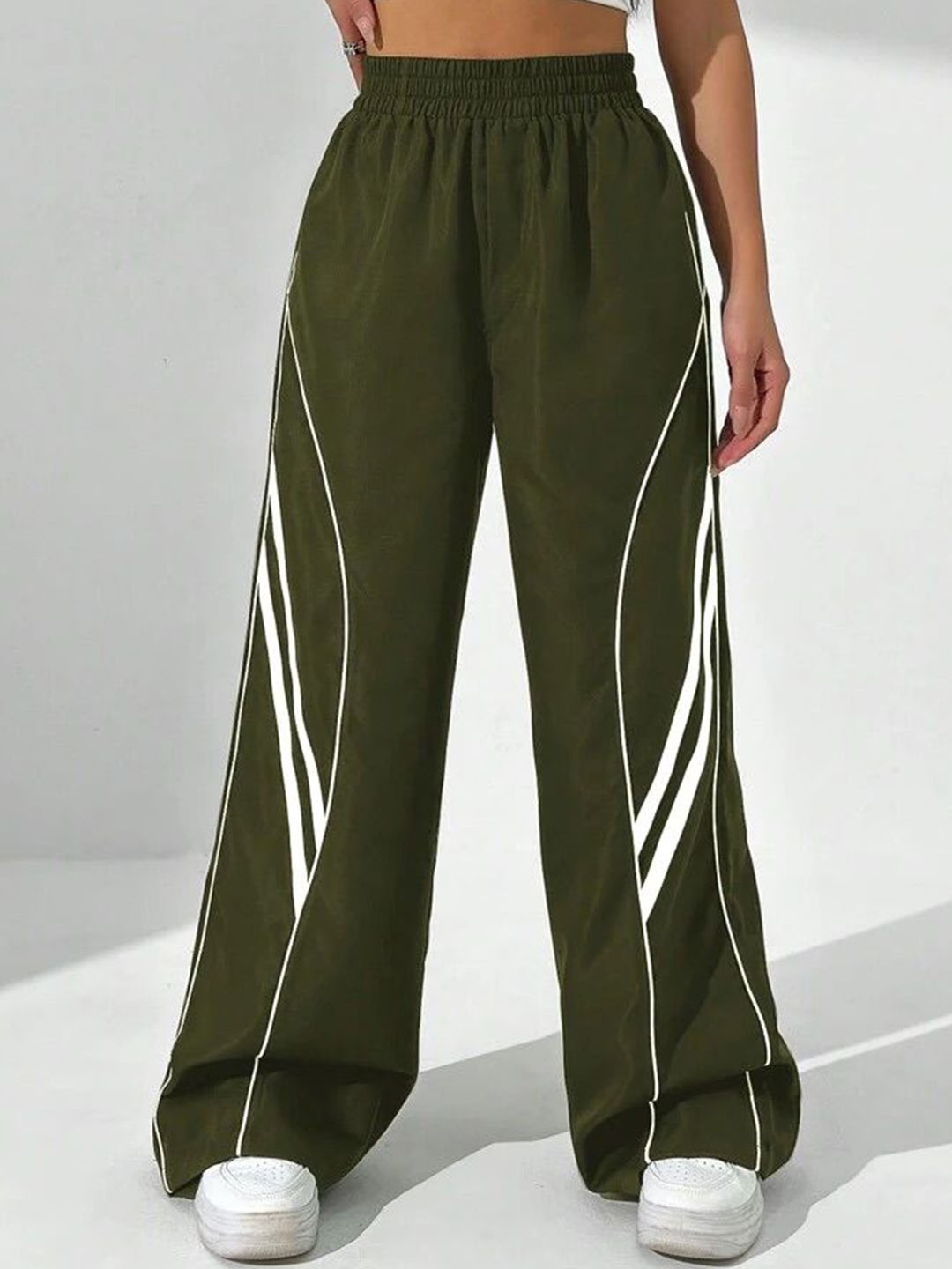 

TABADTOD Women Striped Relaxed Loose Fit Parallel Trousers, Olive