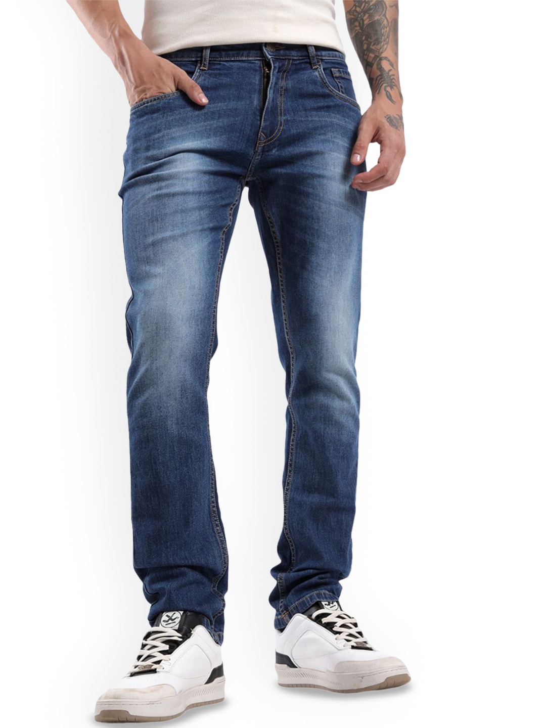 

WROGN Men Slim Fit Heavy Fade Jeans, Blue