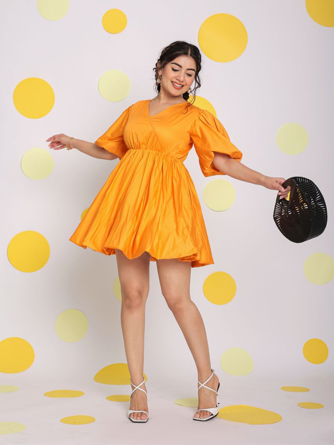 

KAORI BY SHREYA AGARWAL V-Neck Fit & Flare Mini Dress, Orange