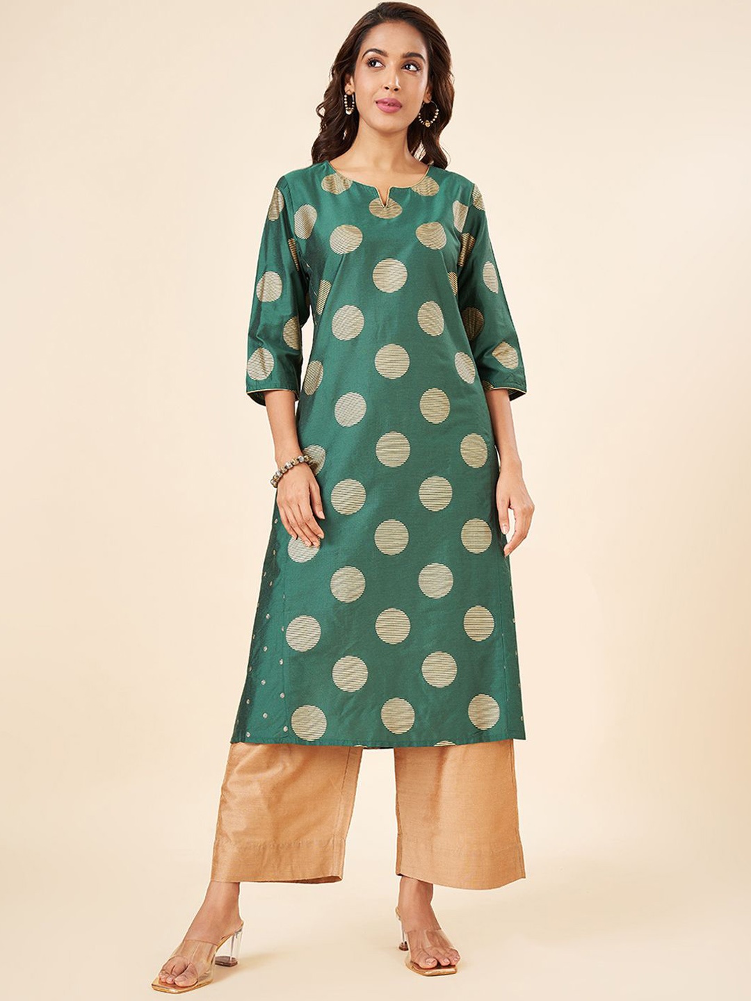 

RANGMANCH BY PANTALOONS Polka Dot Printed A-Line Kurta, Turquoise blue