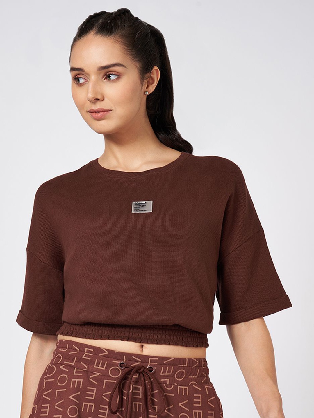 

Ajile by Pantaloons Women Solid Round Neck Cotton Relaxed Fit T-shirt, Brown