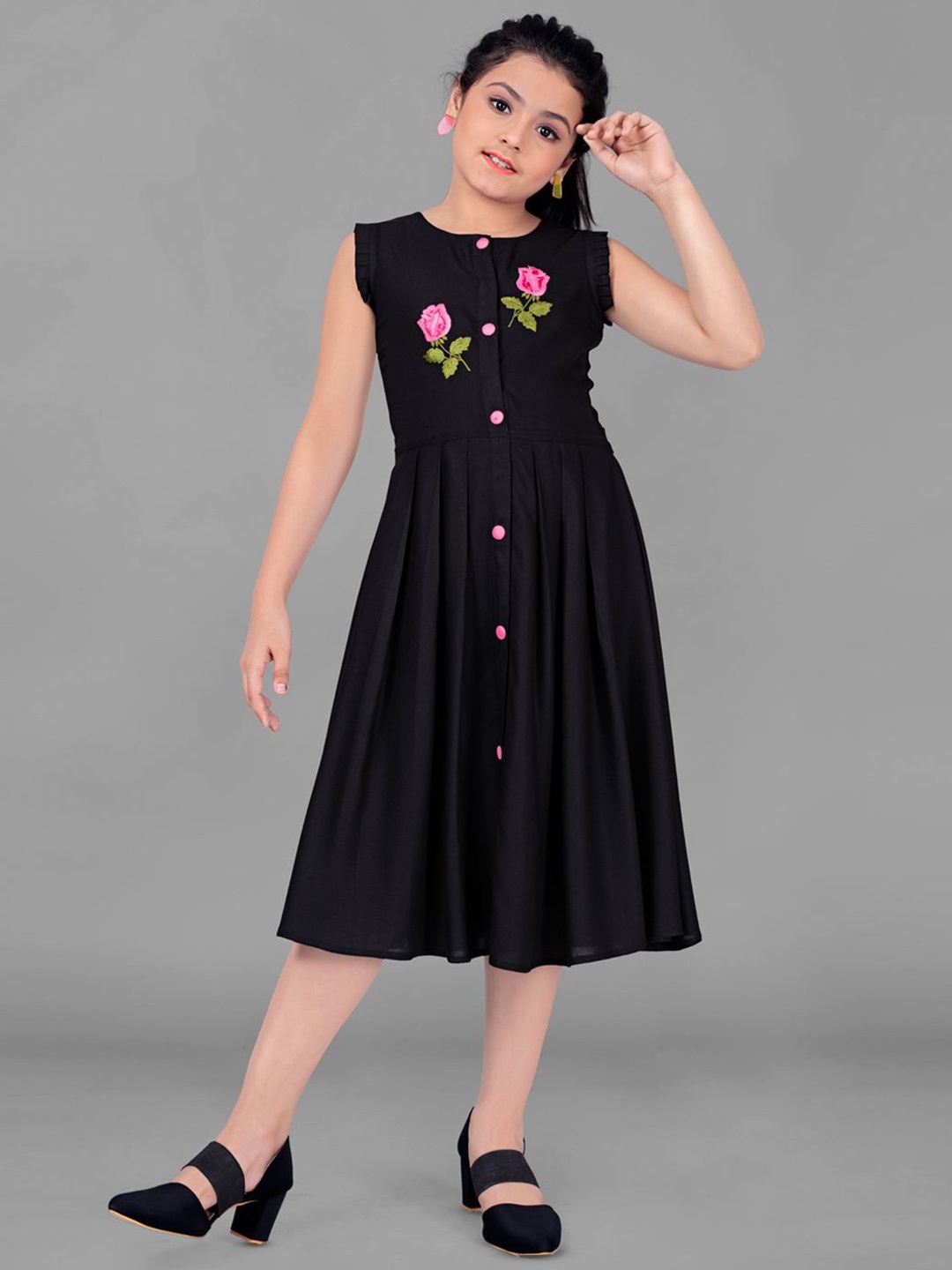 

BAESD Girls Embroidered Fit & Flare Midi Dress, Black