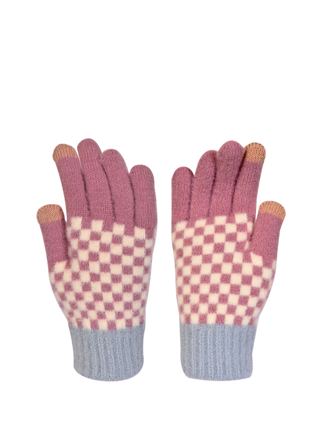 

LOOM LEGACY Women Checked Acrylic Touchscreen Gloves, Magenta