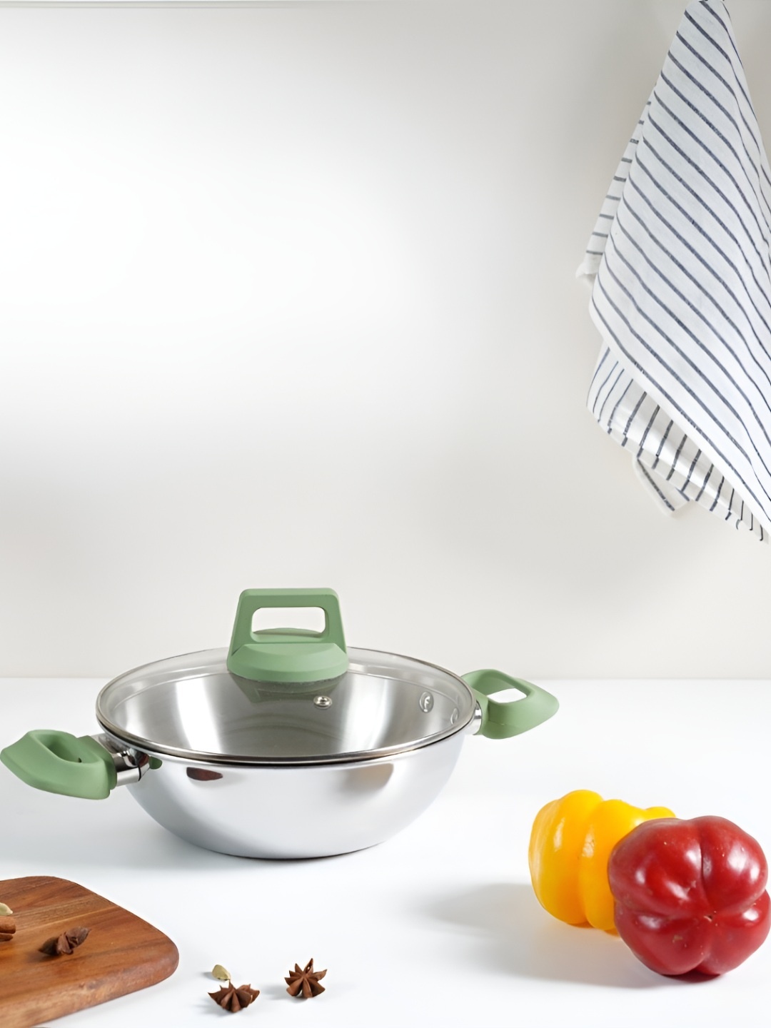 

Kreme Stainless Steel Tryply Kadhai With Lid