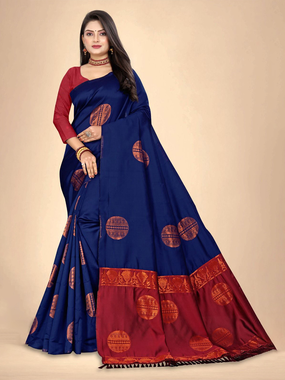 

Abhilasha Woven Design Zari Pure Silk Kanjeevaram Saree, Navy blue