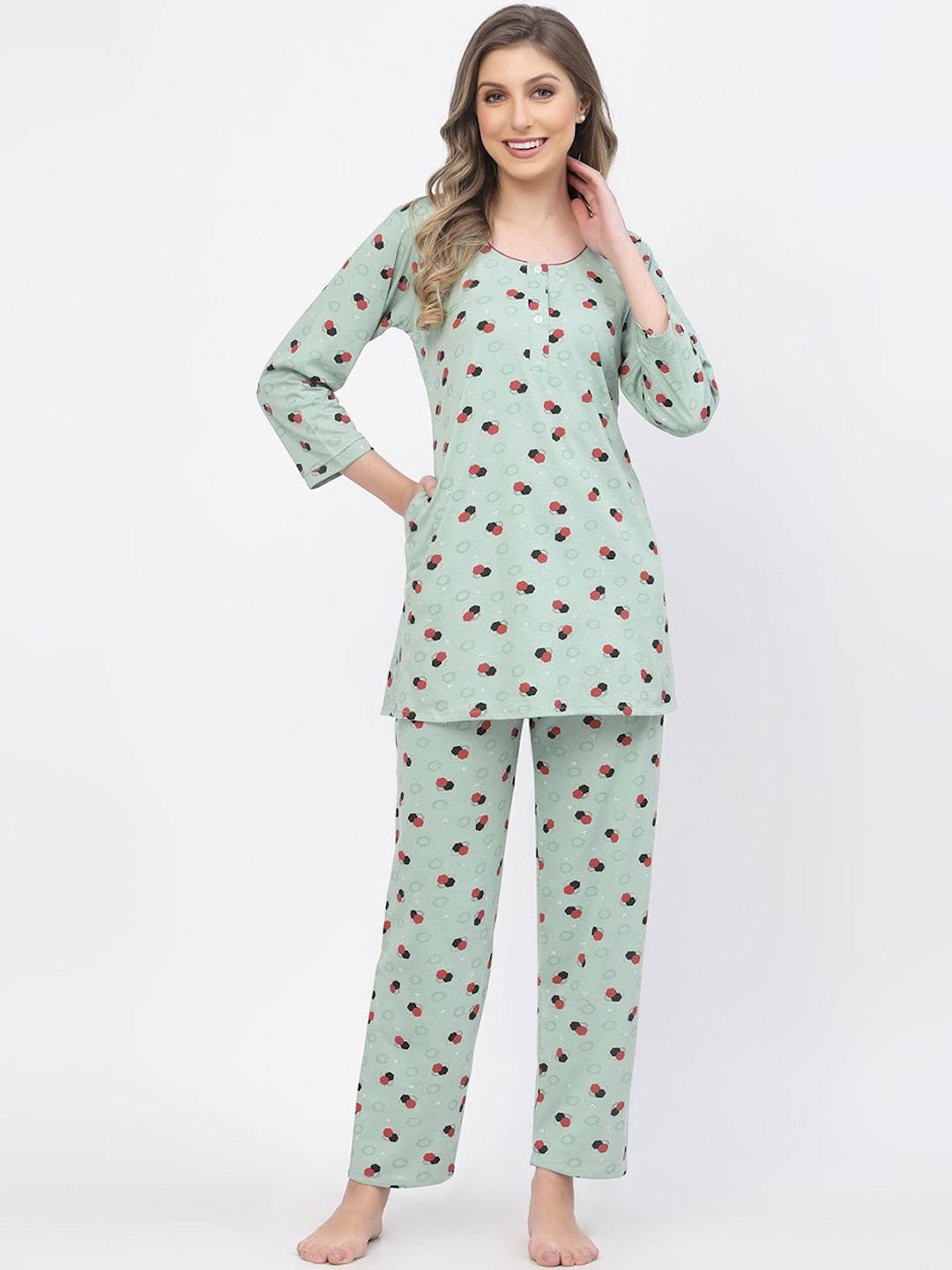

SHYAM SONS FLAIR Women Printed Night suit, Green