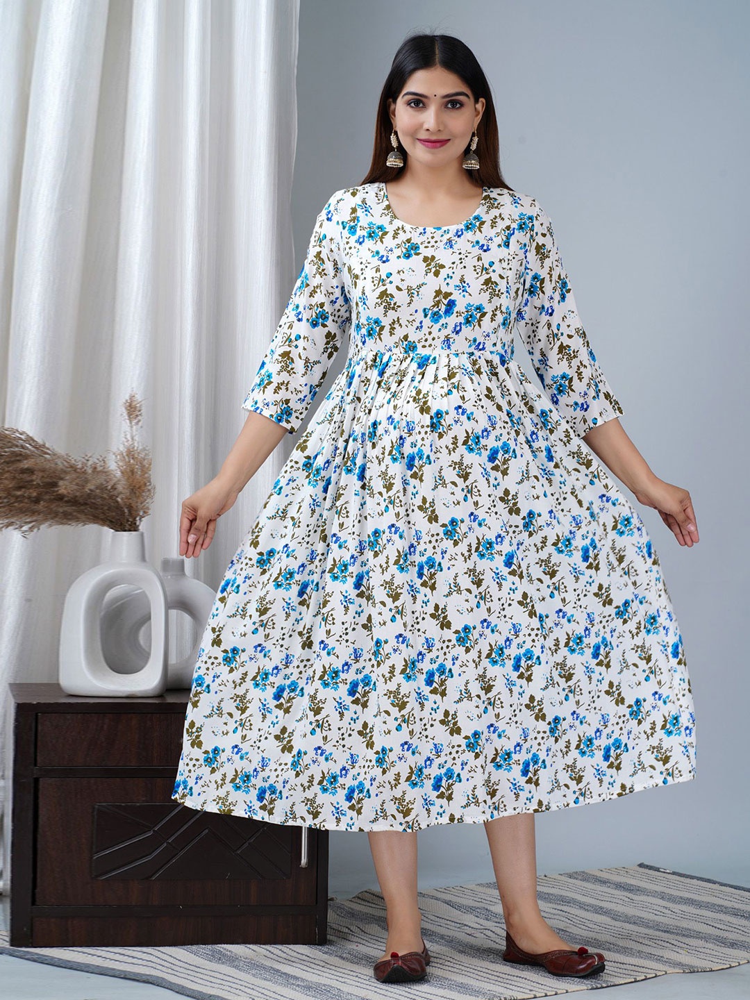 

TANISHA Floral Printed Maternity Fit & Flare Dress, Blue