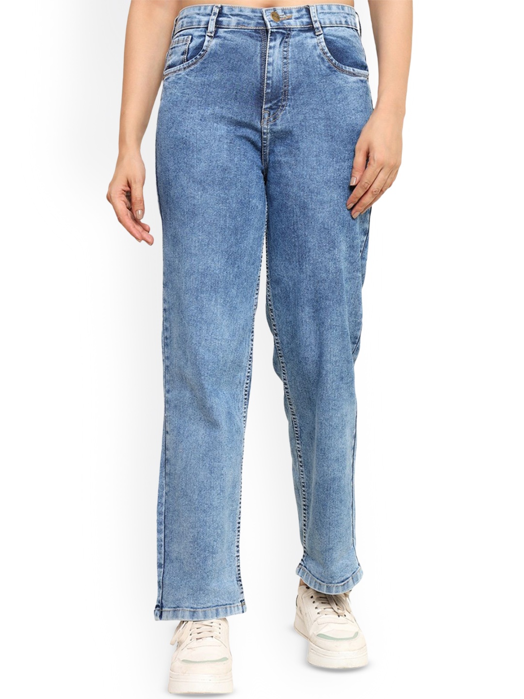 

zayla Women Comfort Wide Leg High-Rise Slash Knee Heavy Fade Jeans, Blue