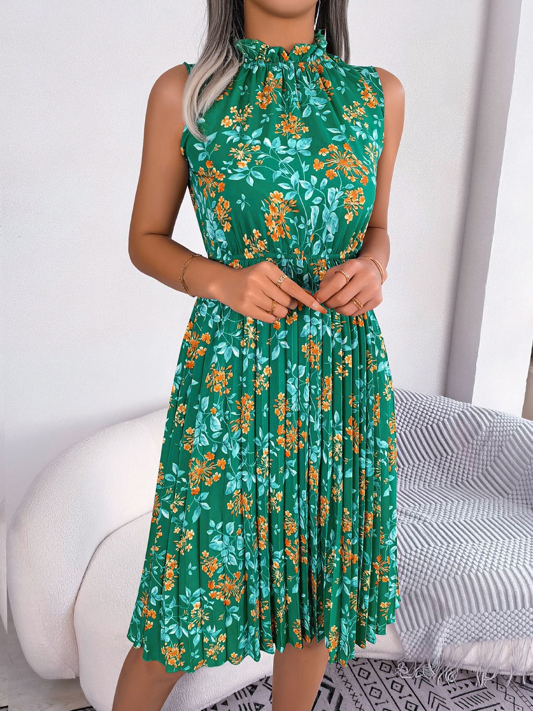 

HERE&NOW Floral Print Fit & Flare Midi Dress, Green