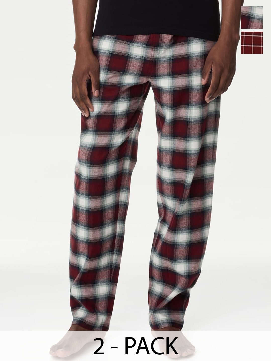 

Marks & Spencer Men Pack Of 2 Checked Pure Cotton Mid-Rise Lounge Pants, Burgundy