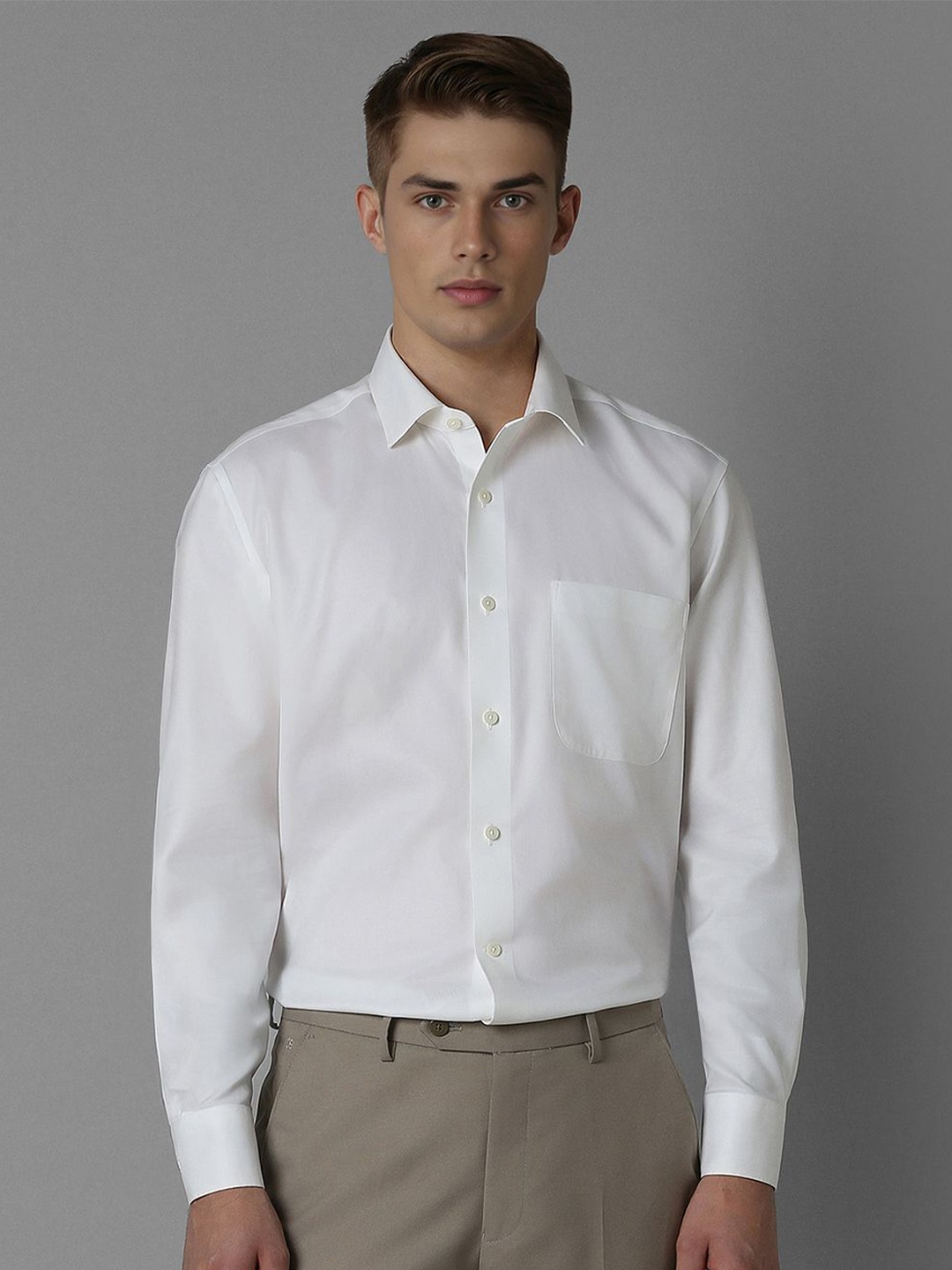 

Luxure by Louis Philippe Men Spread Collar Solid Cotton Formal Shirt, White