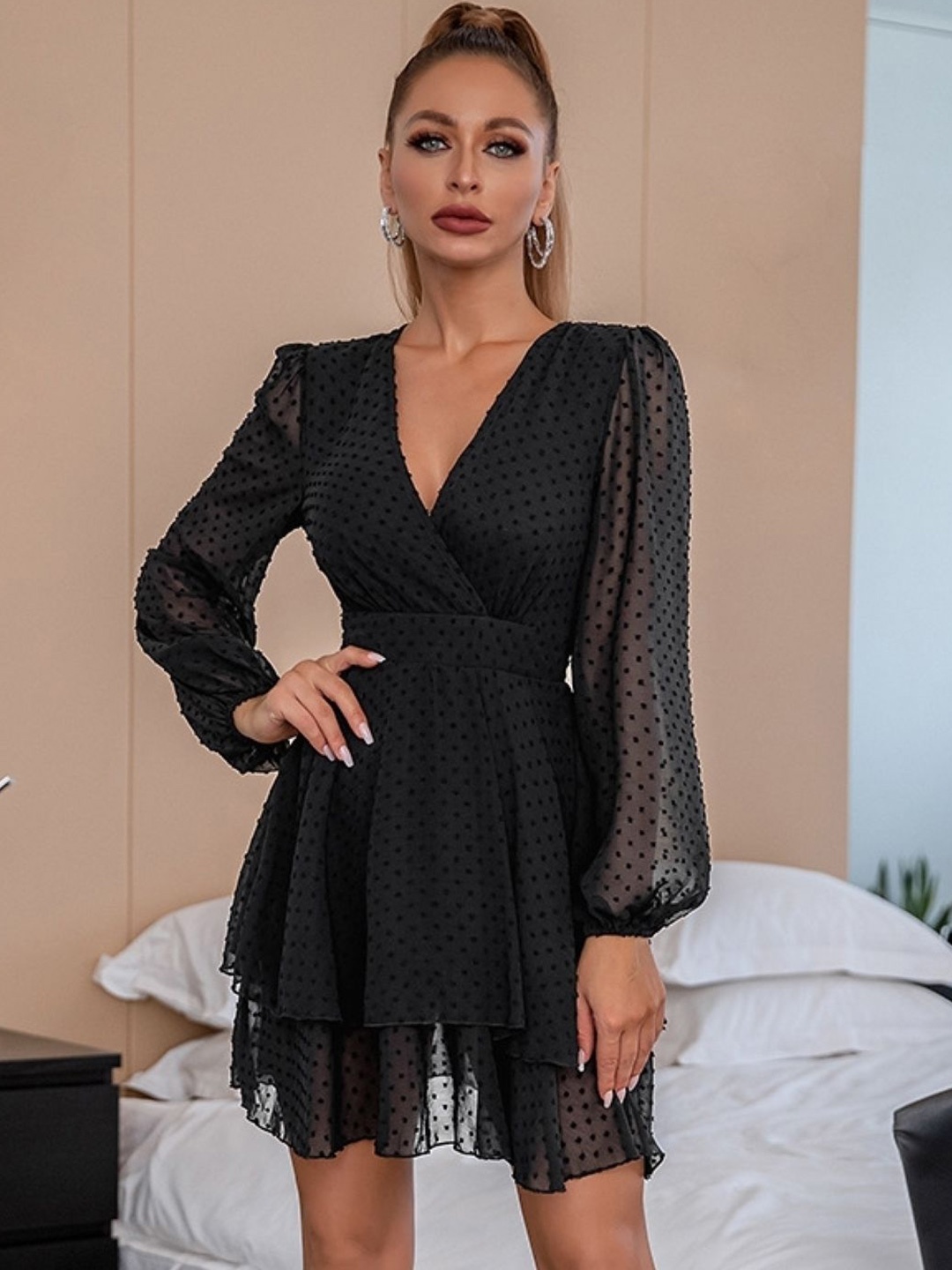 

KPOP Layered Wrap Dress, Black