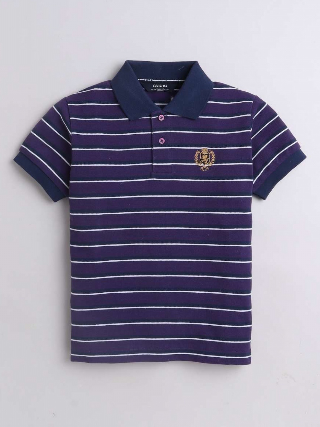 

CELSIUS Unisex Kids Striped Polo Collar Cotton T-shirt, Purple
