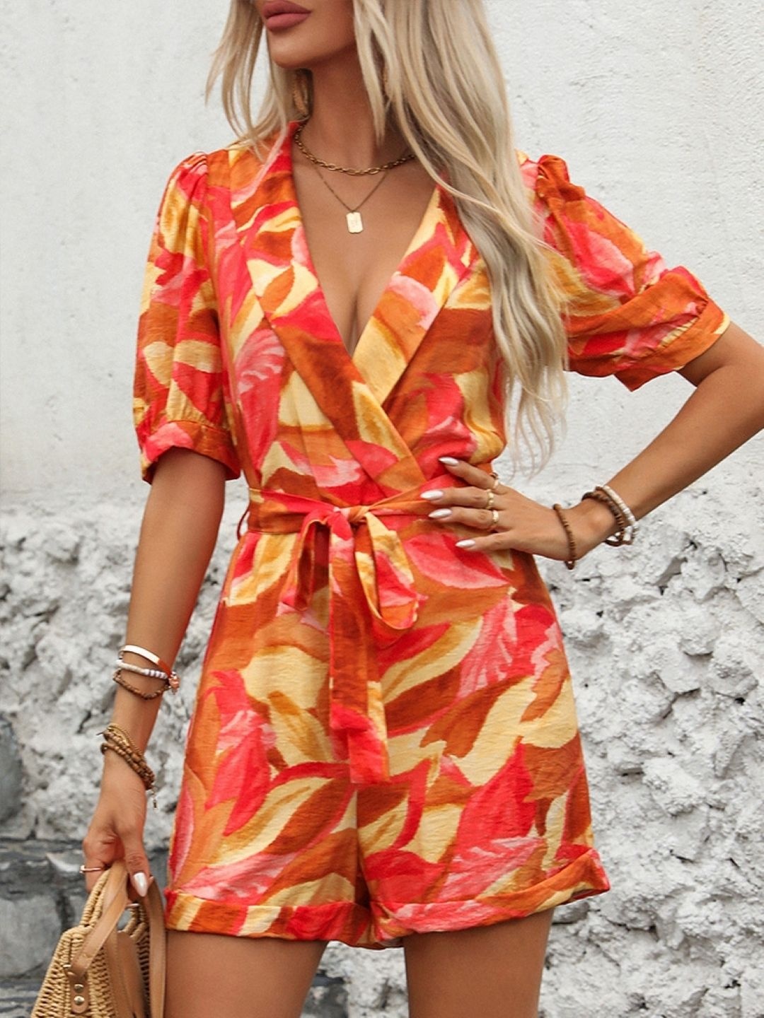 

KPOP Women Printed Playsuit, Red