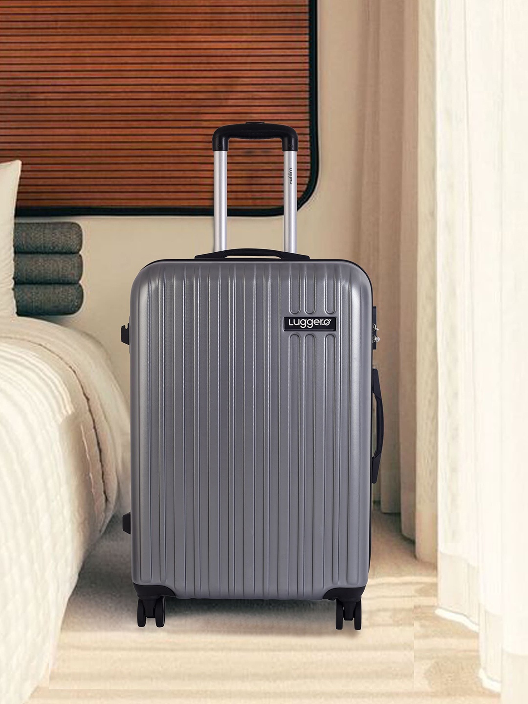 

Luggero 360-Degree Rotation Textured Medium Trolley Bag, Grey