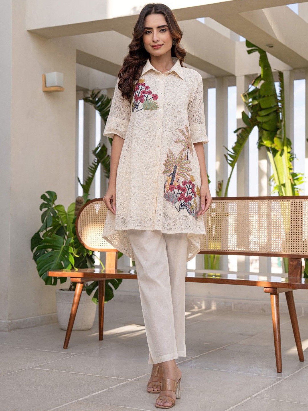 

AUTUMN LANE Embroidered Tunic & Trousers Co-Ords, White