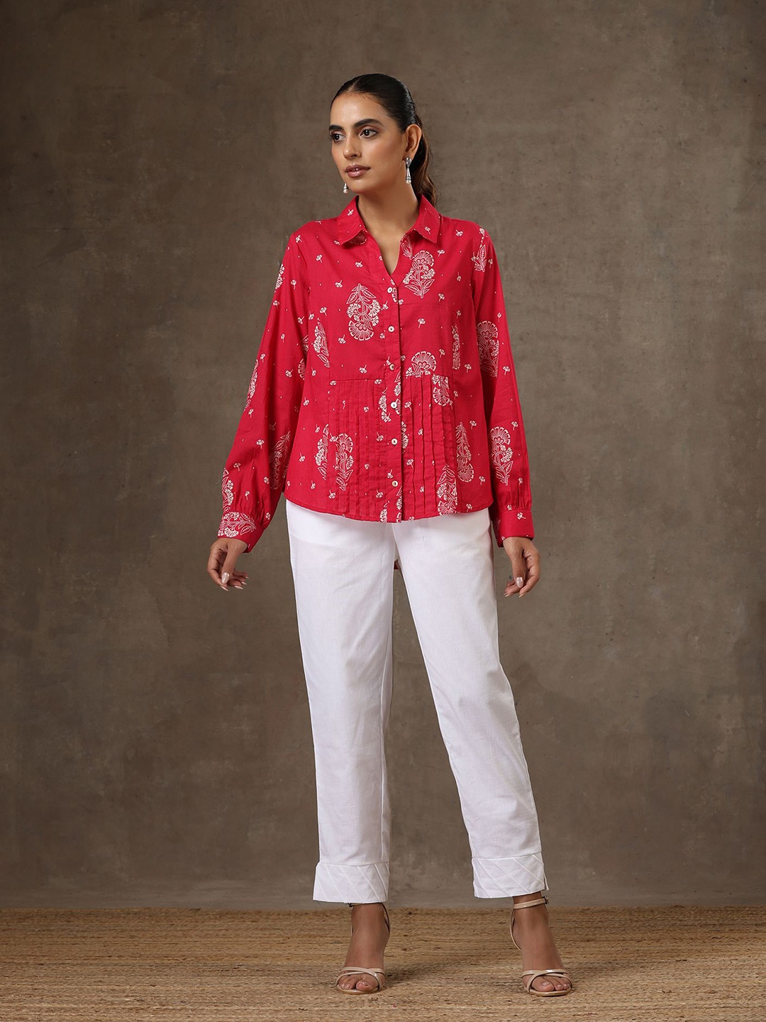 

House of Chikankari HOC Crafts Printed Shirt, Red