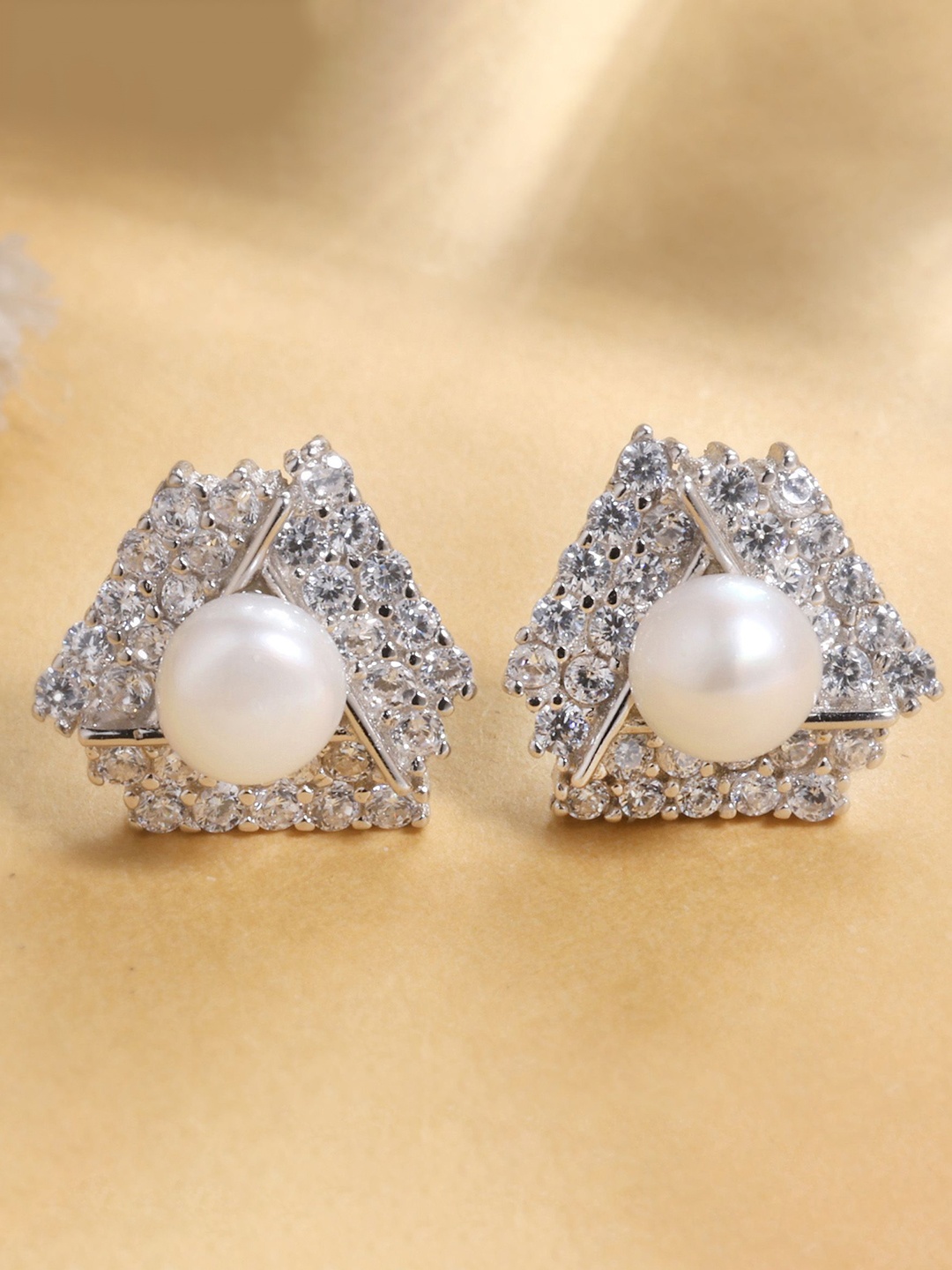 

DEESSA 925 Sterling Silver Contemporary Rhodium-Plated Pearl Stud