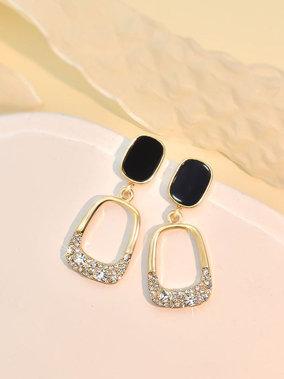 

KRENOZ Stainless Steel Stones Studded Classic Drop Earrings, Gold