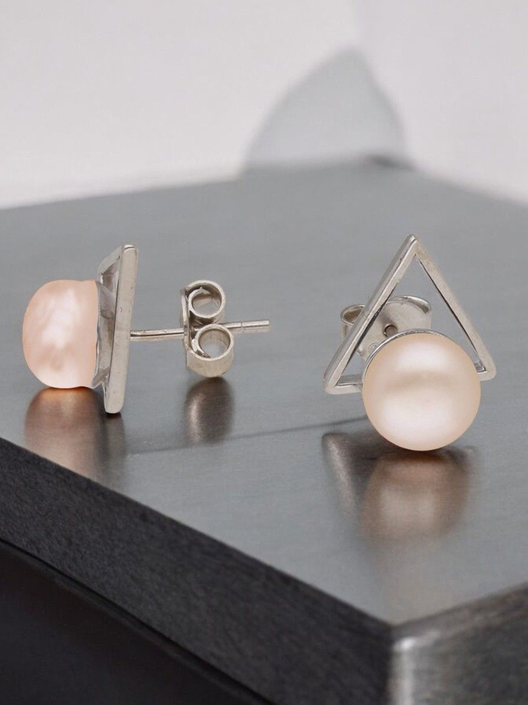 

Sri Jagdamba Pearls Dealer Symphony 925 Silver Circular Studs, Pink