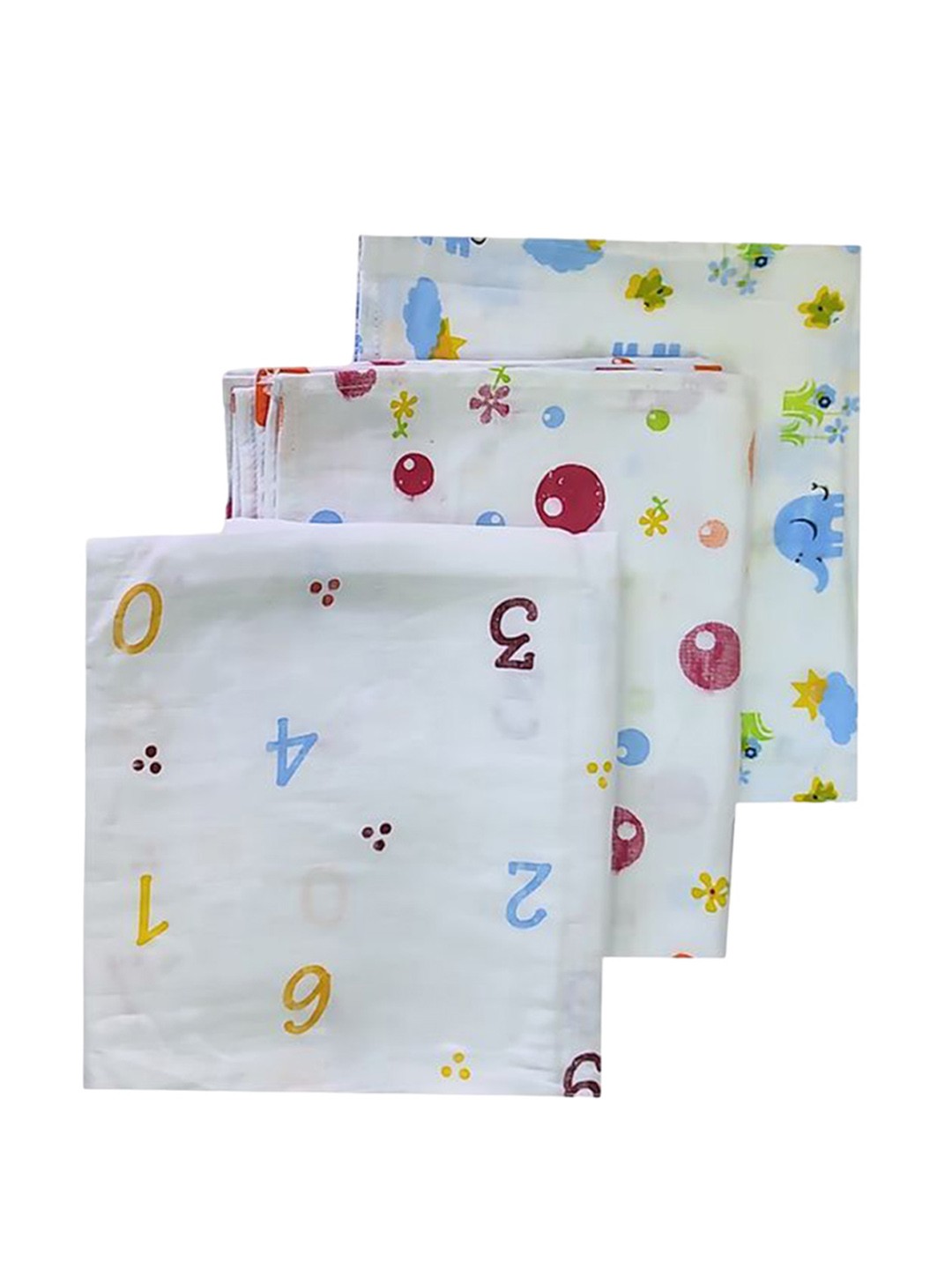 

BAESD Infants Set Of 3 Printed Pure Cotton Swaddle Cum Blankets, White