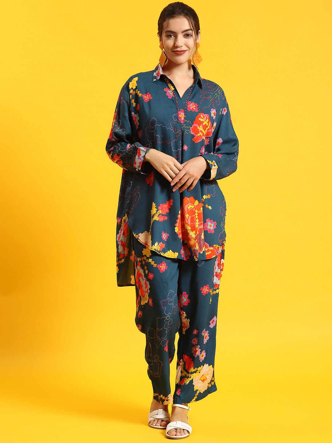 

Shree Printed Liva Tunic With Trousers, Teal