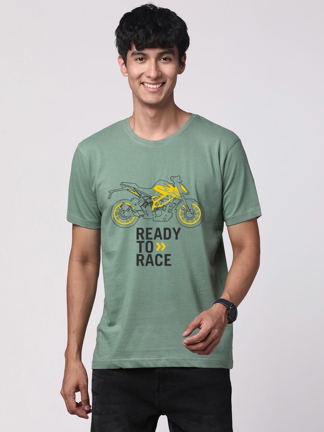 

ADRO Men Graphic Printed Round Neck Cotton T-shirt, Sea green