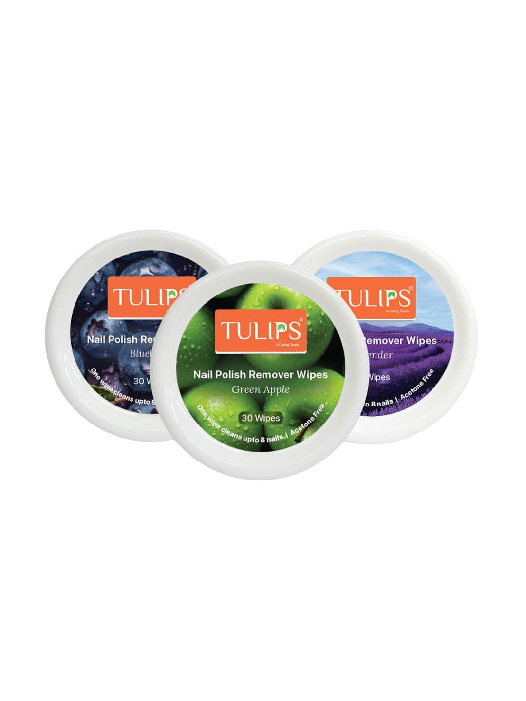 

TULIPS Set Of 3 Acetone Free Nail Polish Remover Wipes - 30 N Wipes, White