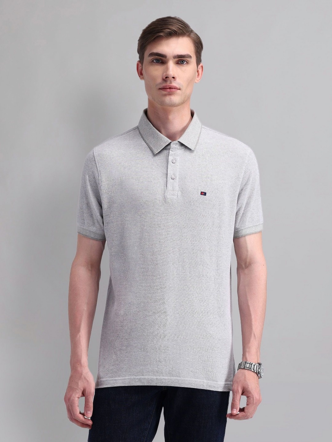 

AD By Arvind Men Solid Polo Collar Cotton Slim Fit T-shirt, Grey