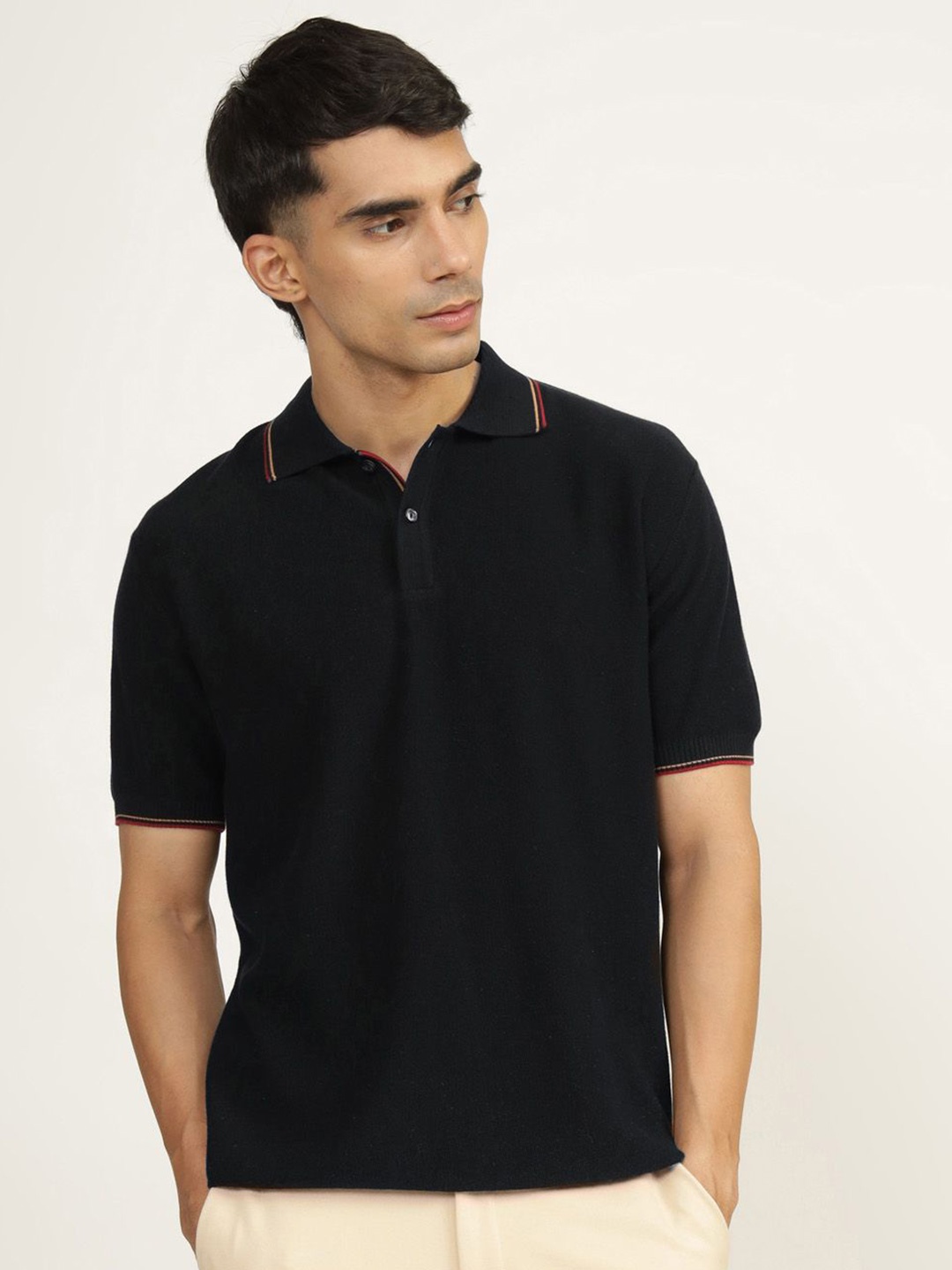 

Andamen Men Solid Polo Collar Cotton T-shirt, Black