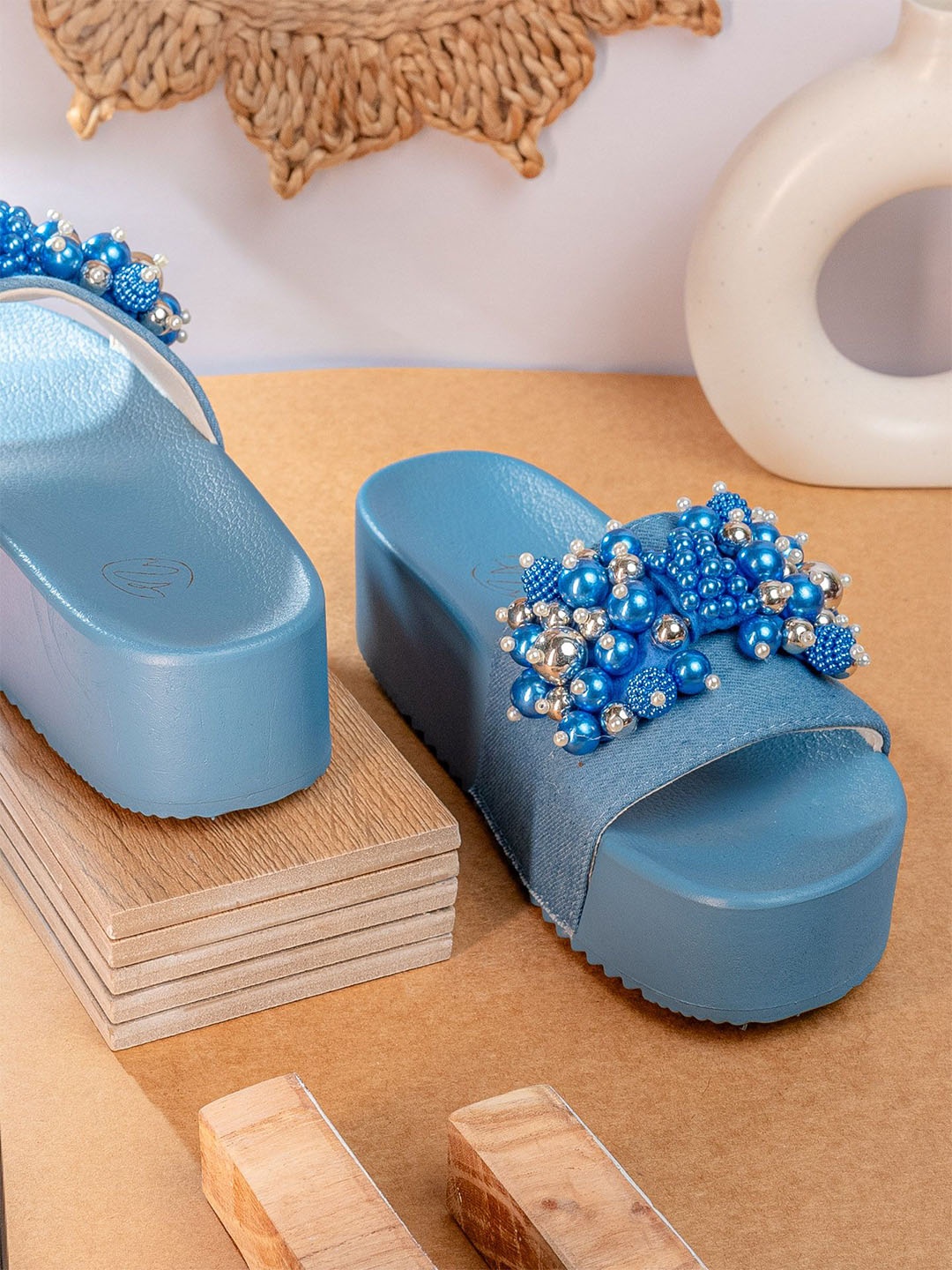 

NR By Nidhi Rathi Women Embellished High-Top Platform Sandals, Blue