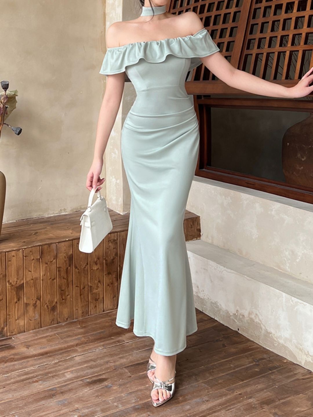 

KPOP Women Off-Shoulder Maxi Dress, Grey