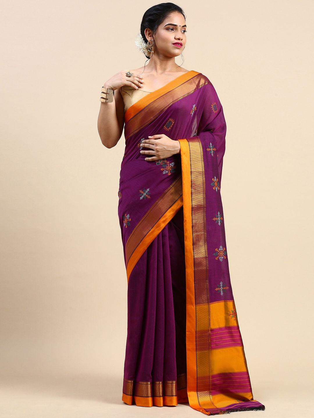 

ITARA Ethnic Motifs Embroidered Ilkal Saree, Purple