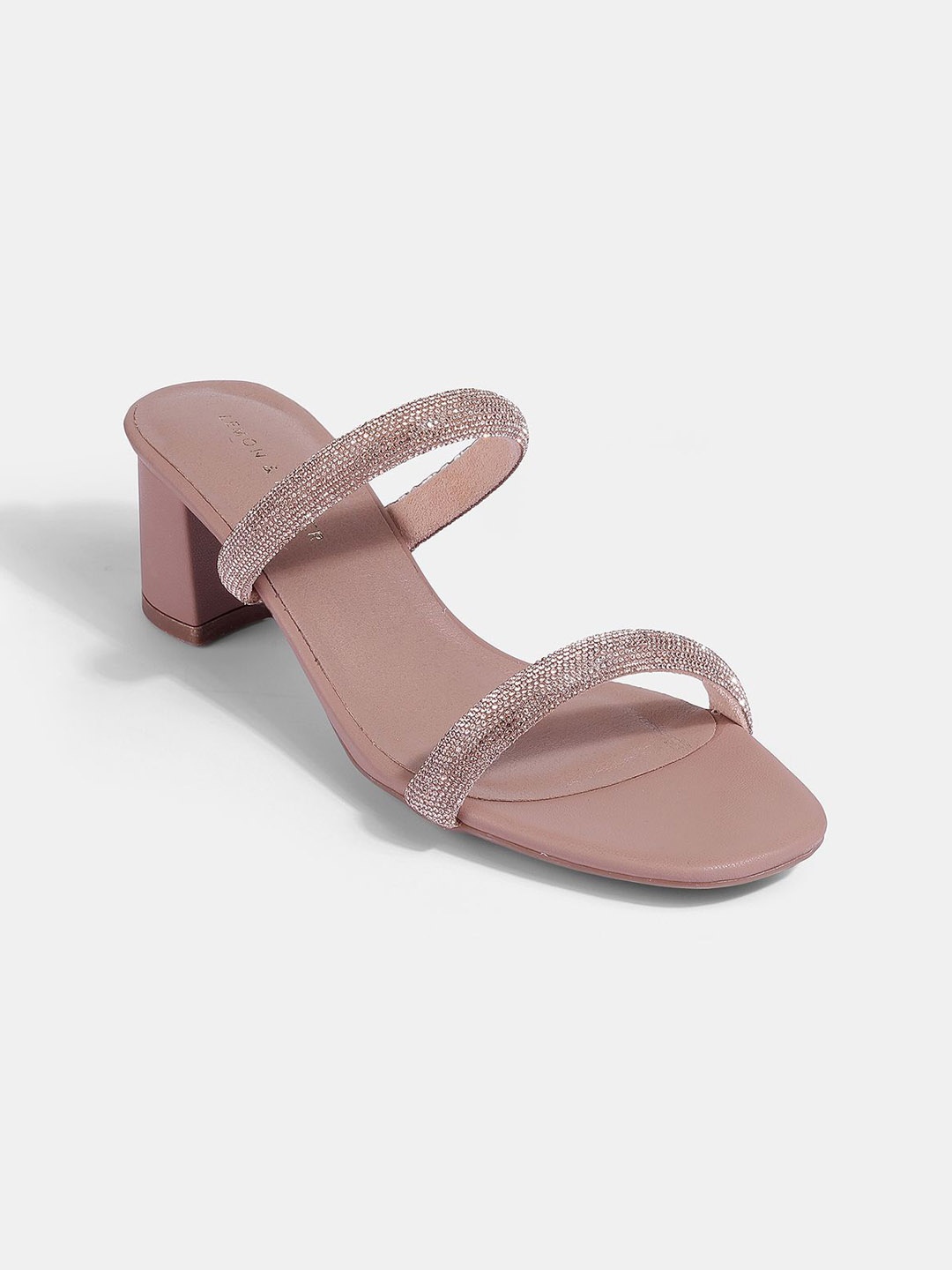 

LEMON & PEPPER Women Embellished PU Party Block Sandals, Rose gold